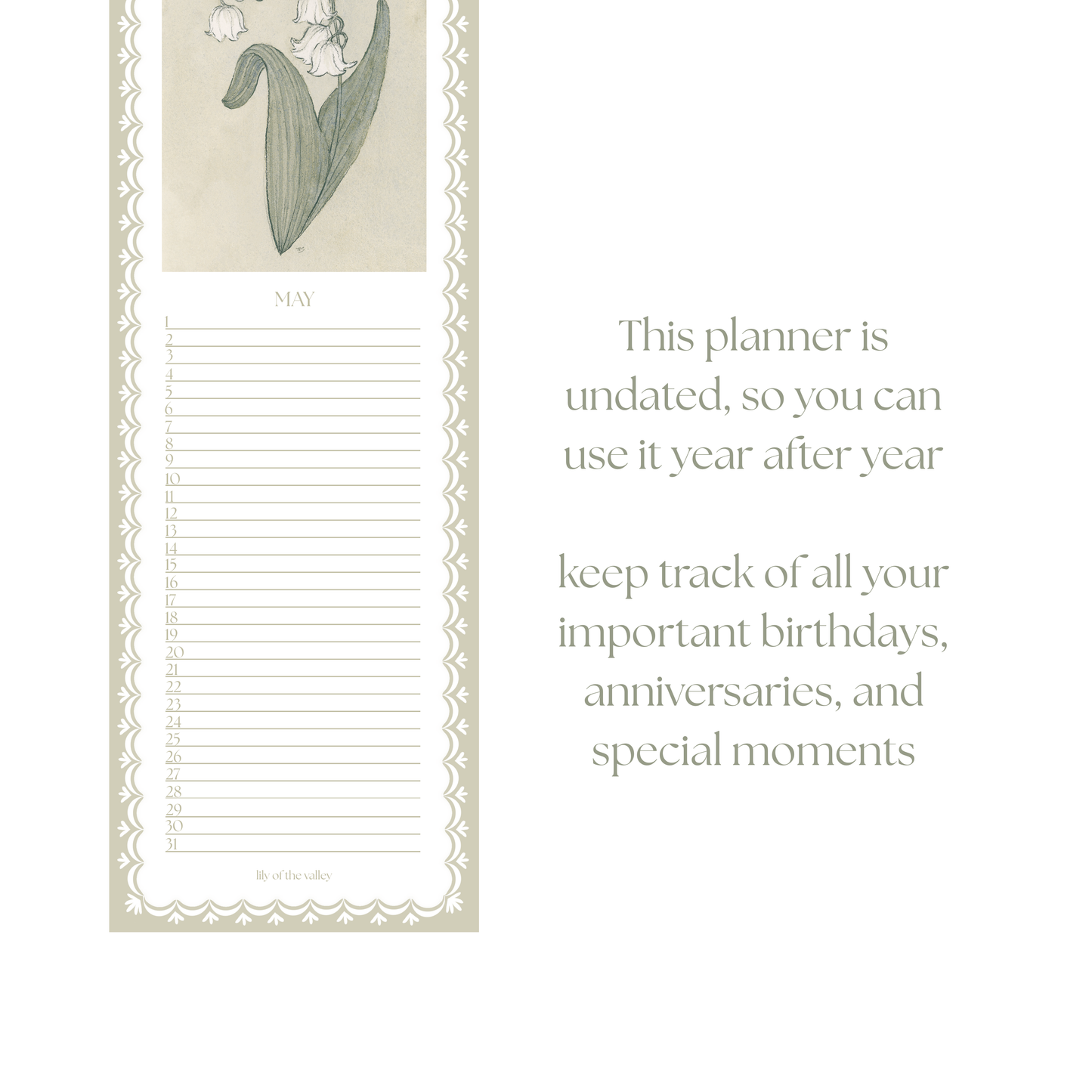 Birth Month Flowers Perpetual Calendar